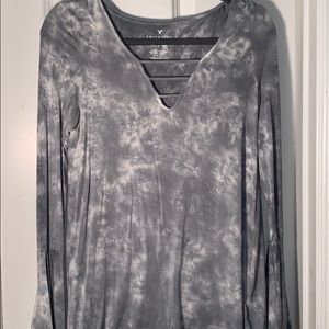 AE Soft and Sexy Long Sleeve Gray and White Top